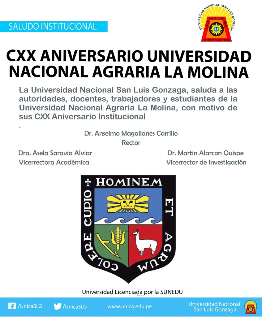 Saludos por los 120 Aniversario de la Universidad Nacional Agraria La Molina Noticias UNICA