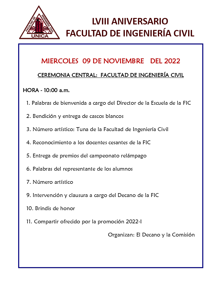 Programa central por el aniversario de la facultad de Ingeniería Civil ...